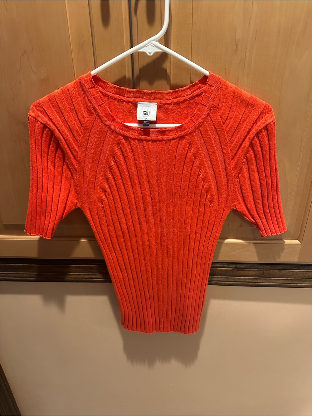 CAbi Bright Orange Ribbed Short Sleeve Crew Sweater
